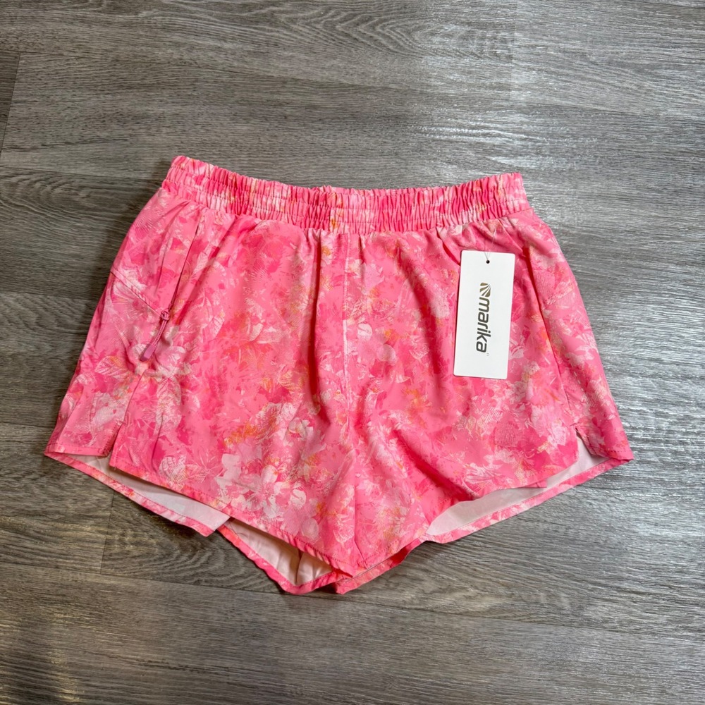 Marika Womens Pink Lemonade Paradisus Floral Athletic Shorts Small MK008046